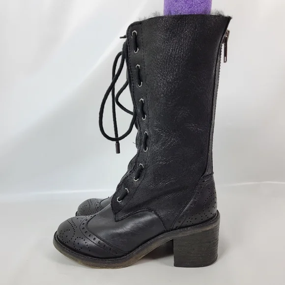 Kelsie Dagger Leather Sheepskin Sherling Lined Zippered Lace-up Boots Sz 6.5 - Picture 6 of 12